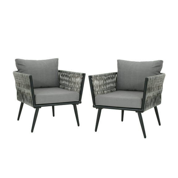 Webber Outdoor Wicker Club Chairs, Set of 2, Ligh Gray and Dark Gray