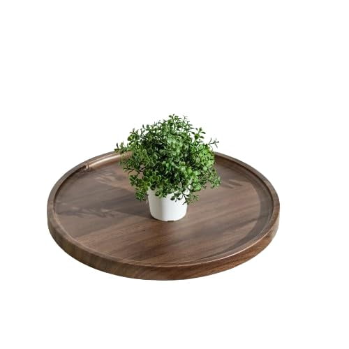 Webbs Round Wood Decorative Tray Rustic Walnut Wooden Coffee Table Tray Farmhouse Centerpiece ...