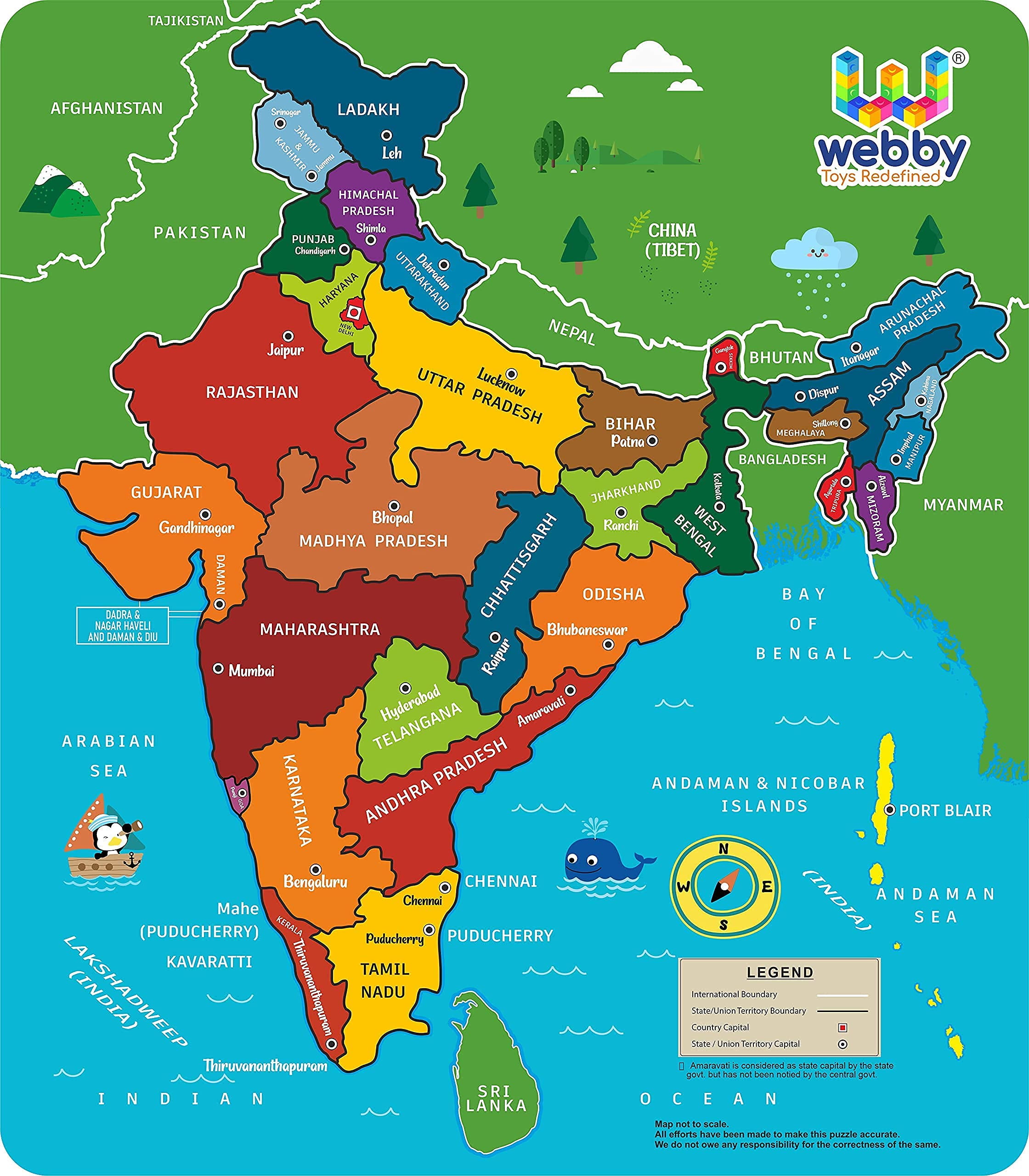 Webby Wooden Educational India Political Map States Capital Learning, Board  Puzzle For 4, 5, 6, 7, 8 Year Old Kids - Walmart.com