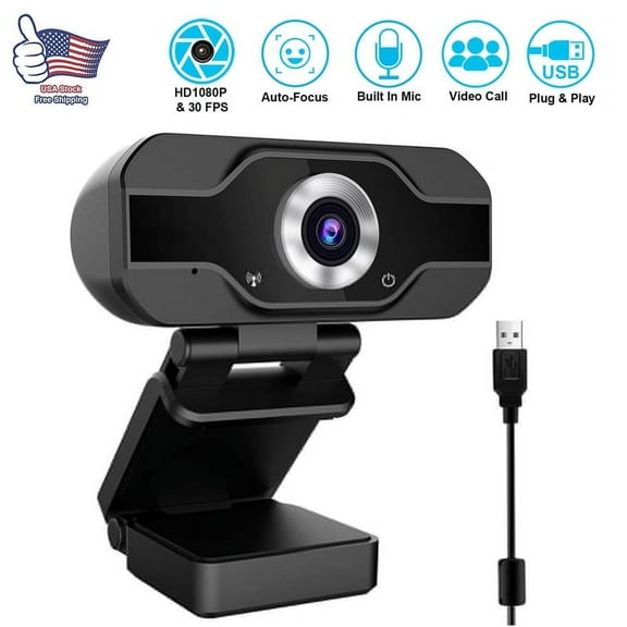 Webcam 1080P with Microphone, EIMELI USB PC Webcam Full HD Web Cameras for Computers Desktop Webcam, Plug and Play, Auto-Focus Web Camera for Video Calling, Conferencing, Recording, GamingBlack