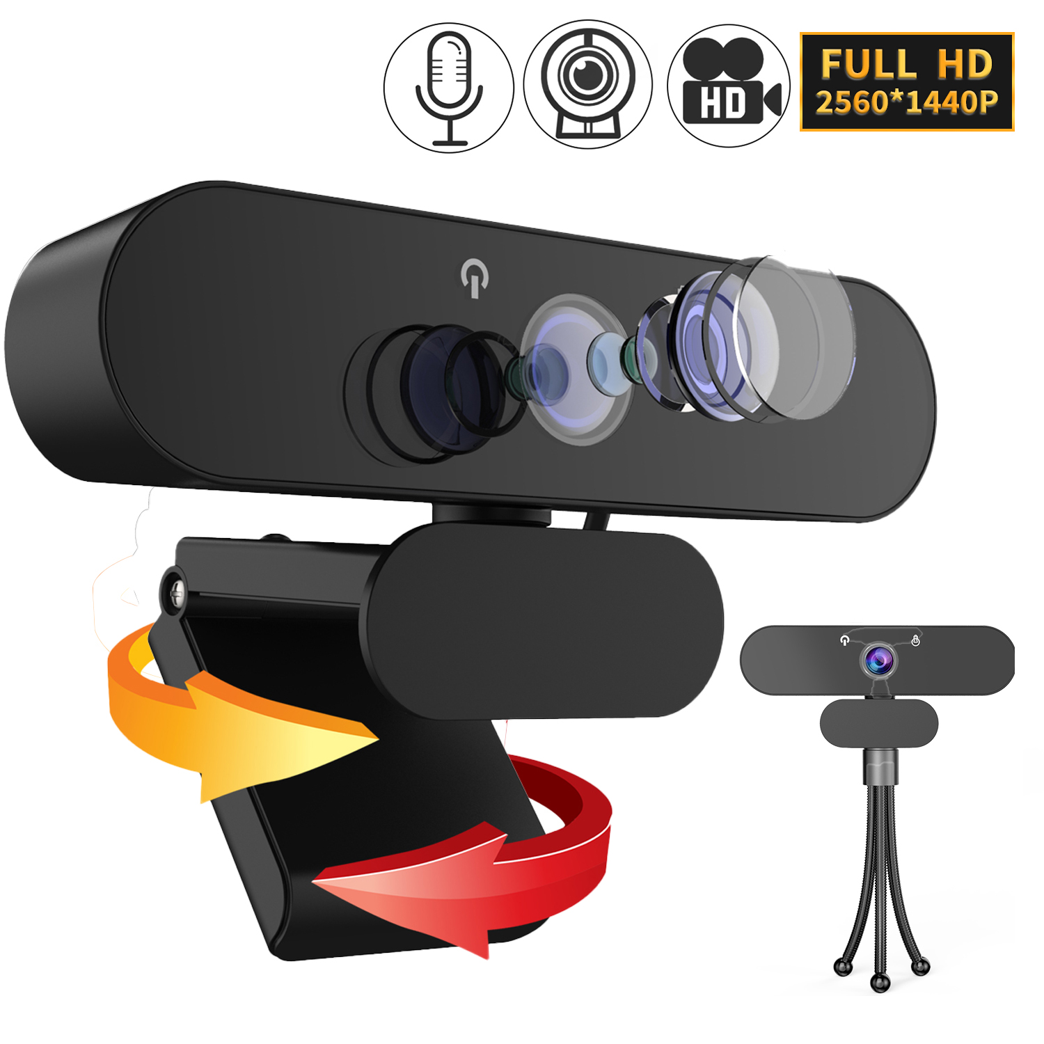 Webcam 1440P HD Computer Camera, Autofocus USB PC Webcam with Microphone, HD Wide-Angle Webcam,Laptop Desktop Full HD Camera Video Webcam,Pro Streaming Webcam for Recording,Calling Conferencing,Gaming - image 1 of 9