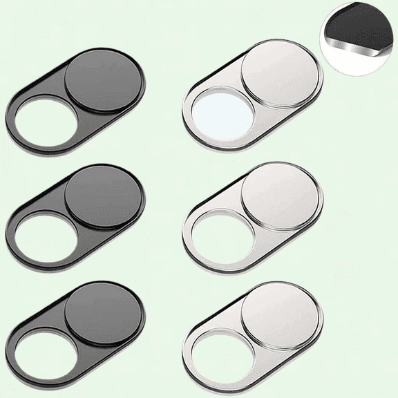Webcam Cover Slide Metal Magnet Sliding Web Camera Cover Slider, 6 Packs (3 Black + 3 Silver)