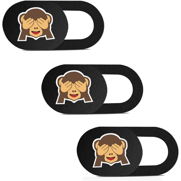 Webcam Cover Ultra Thin - Web Camera Cover fits Laptop,Tablet,Computer, Smartphone, Protect Your Privacy and Security,Strong Adhesive (Monkey-Black & 3 Pack)