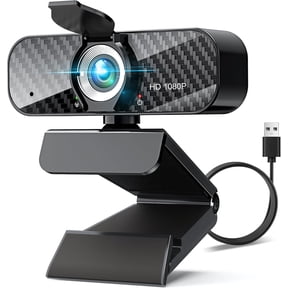 Webcam Full HD 1080P with Built-in Microphone and Rotatable Tripod, Carbon Fiber Board and Privacy Cover, Auto Light Correction, Adjustable FOV, Plug&Play for Zoom/Skype/Facetime/YouTube, Laptop/PC