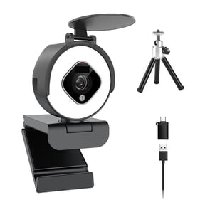 Webcam HD 1080P 60FPS USB Webcam With Ring Light Web Camera With Microphone Privacy Cover Included For Conferencing, Live Streaming, Recording ,High Compatibility