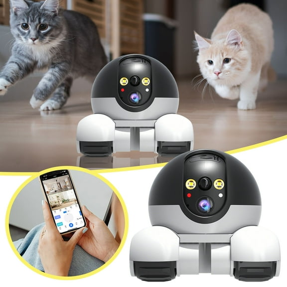 Webcam Indoor Movable Pet Camera with 1080P Video Night Motion Detection Two-Way Audio APP Remote Control for Cats Dogs
