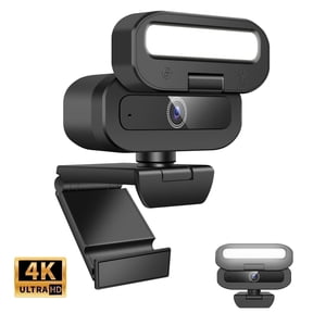 Webcam with Microphone, 4K USB Webcam for PC Desktop & Laptop, Ring Light and 3-Level Brightness, Computer Camera with Privacy Cover & Tripod Stand