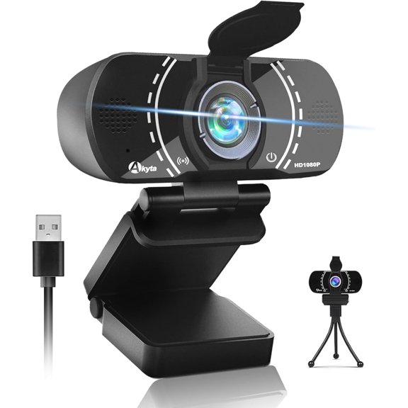 Webcam for PC, 1080P Webcam with Microphone/Tripod/Privacy Cover/Wide Angle 110, Plug & Play, USB Web Camera for Laptop Desktop Computer & Video Calling/Streaming/Zoom Conference 