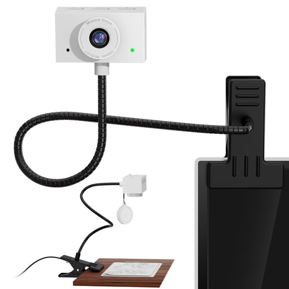 Webcam for PC, Laptop Camera USB Webcam with Adjustable Gooseneck, Flexible Positioning 1080P Computer Camera for Presentation, Desktop Demo, Full-Body View, Video Call, Zoom, Teams, Skype (White)