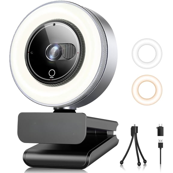 Webcam for PC with Microphone & Light & Cover, Web Camera for Desktop Computer/Laptop//, USB Streaming Camera for Zoom/Skype/Teams/Video Calling/Studying and Conference