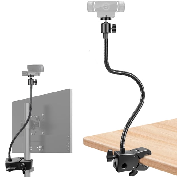 Webcam Stand, Webcam Mount Gooseneck Arm with Phone Holder Web Camera Stand Desk Mount Clip Clamp for Logitech Webcams C922 C930e C920S C920 C615 C960 C920x BRIO 4K NexiGo N60 and More