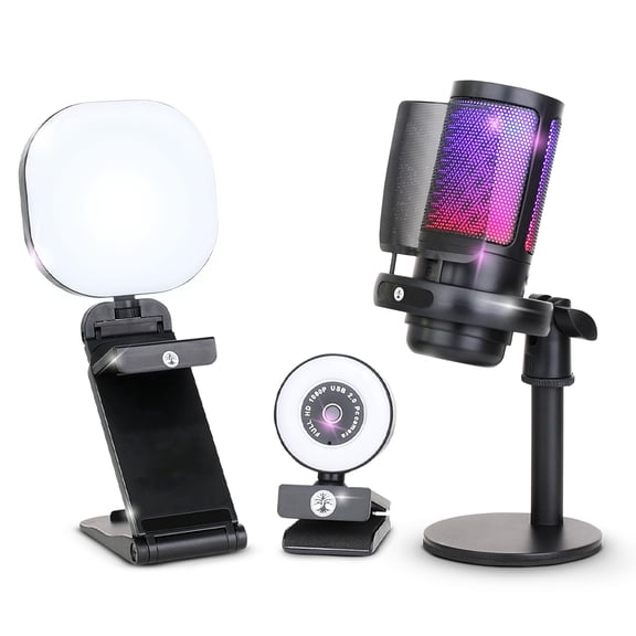 Webcam Streaming Kit with USB RGB Microphone & LED Light  1080P 30FPS Streaming Camera Bundle for Twitch, YouTube, Podcasting, WFH  PC & Mac Compatible (Console Requires Computer & Capture Card)