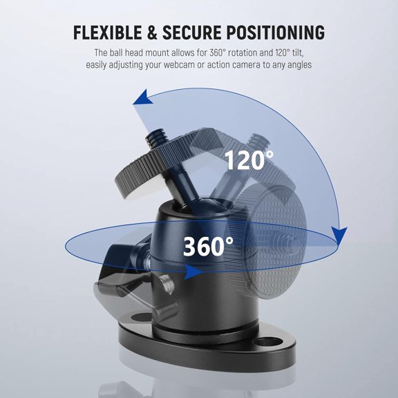 Webcam Wall Ceiling Mount Bracket, Aluminum Alloy Mini Ball Head & 1/4" Screw for Photo Studio Photography Video Recording Action Camera Accessories, 360 Rotation & 90 Tilt, CA172