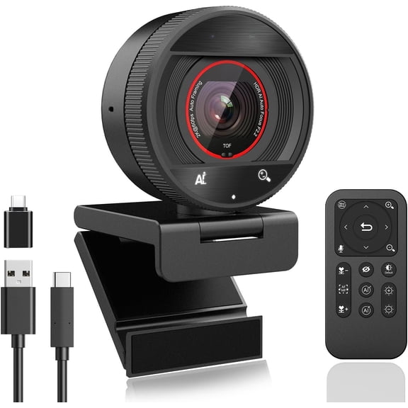 Webcam for pc with AI,Web Camera/8X Digital Zoom Computer Camera with USB 3.0/HDR/Dual Noise-Cancelling Mics,Zoom/Teams/Skype/Facetime/Meeting