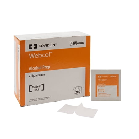 Webcol Alcohol Prep Pad Sterile Isopropyl Alcohol 70% Skin Prep Individual Packet Box 200 Count