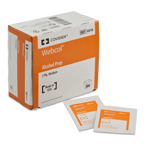 Webcol Medical Cleansing Alcohol Preps Medium 2 Ply Sterile Sponges, 200 Ct