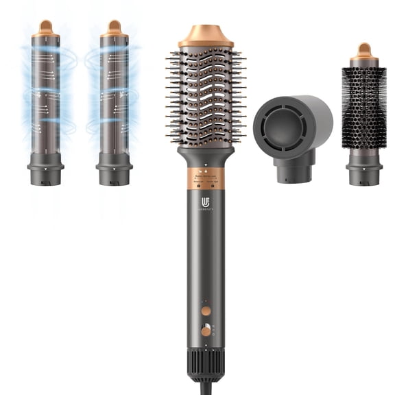 Webeauty Hair Dryer Brush Set 5-in-1 Hot Air Brush, Blow Dryer Brush for Straightening, Curling & Volumizing, No Heat Damage, Grey Gold