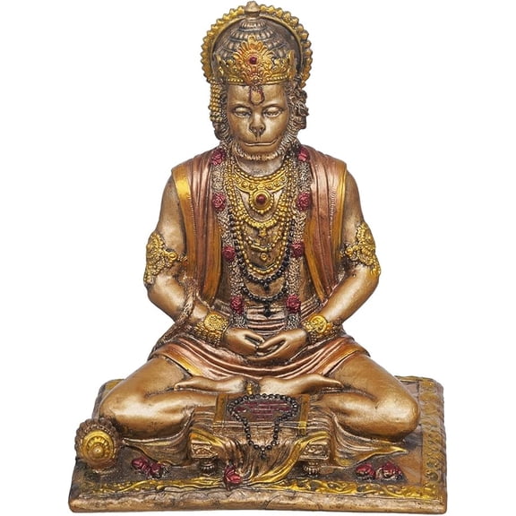 Webelkart Premium Meditating Lord Hanuman ji Idol Statue, Book Reading Bajrang Bali Murti, Home Temple Pooja Decor Showpiece, 8 Inches