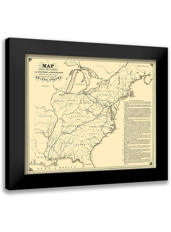 Weber 13x12 Black Modern Framed Museum Art Print Titled - Baltimore and Ohio Railroad with Connections 1840