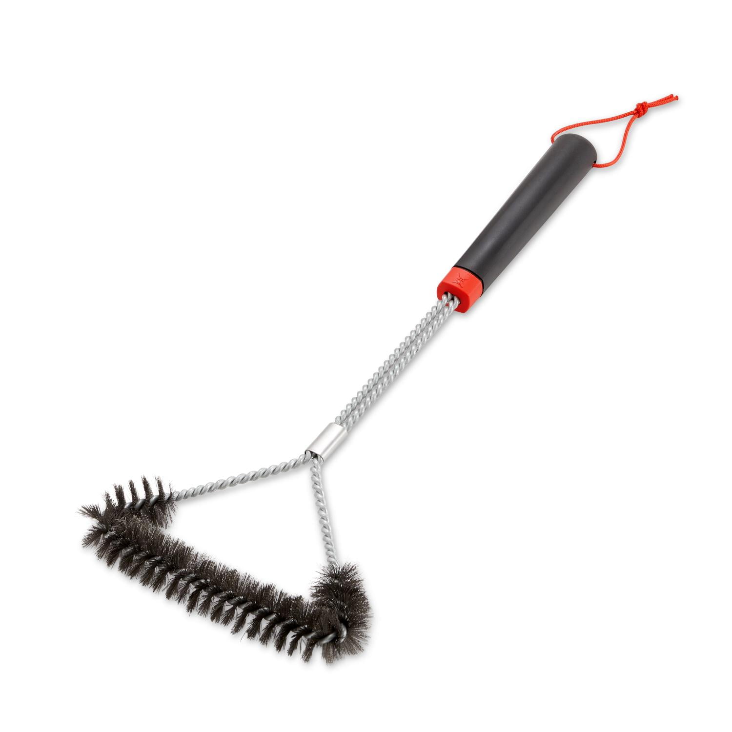 18" Black and Red Stainless Steel Three-Sided Grill Brush