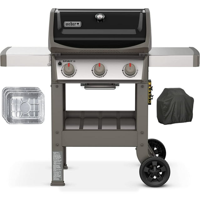 Weber 45010001 Spirit II E-310 Gas Grill Liquid Propane Bundle with Generic Grill Cover Barbecue Waterproof Outdoor Protection and Aluminum Drip Pans Set of 3