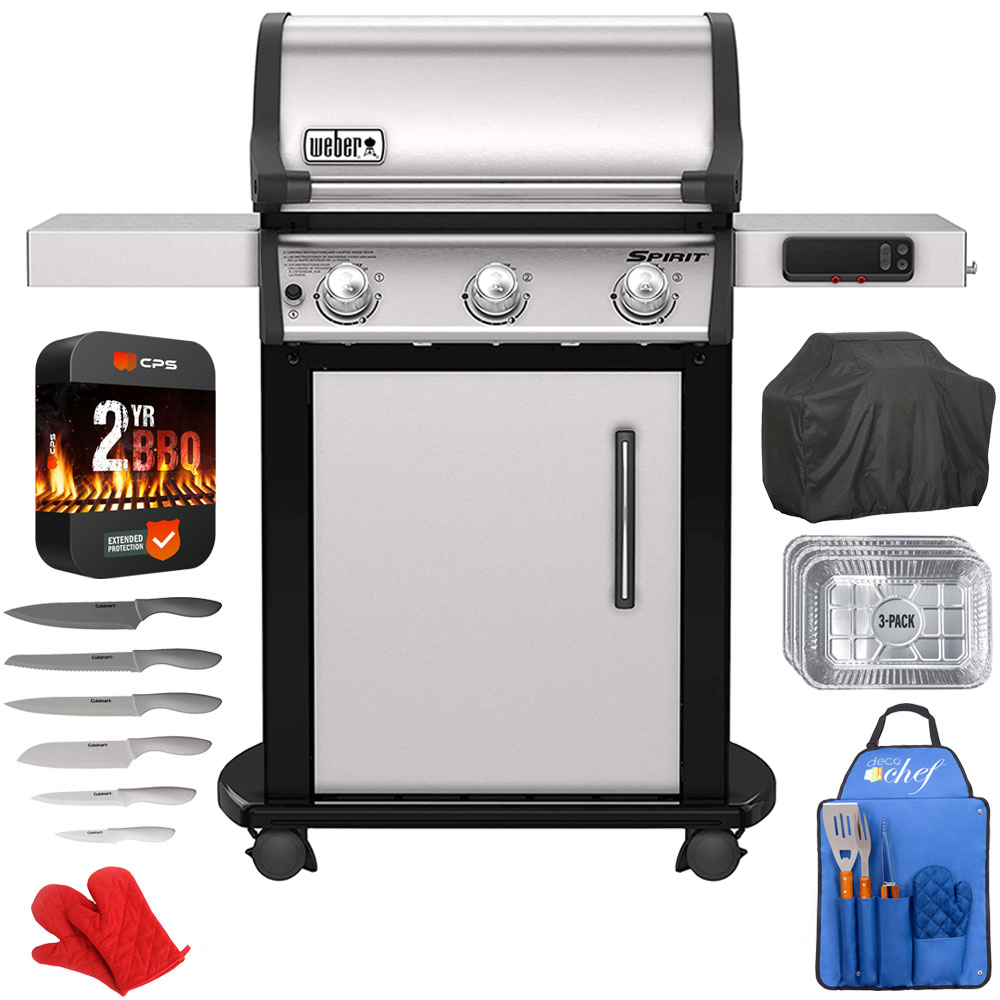 Weber 46502401 Spirit SX-315 Smart Grill Liquid Propane Bundle with 2 YR CPS Enhanced Protection Pack, Grill Cover, Aluminum Drip Pans (Set of 3), 12pc Knife Set, 3pc BBQ Tool Set & Pair of Oven Mitt - image 1 of 1