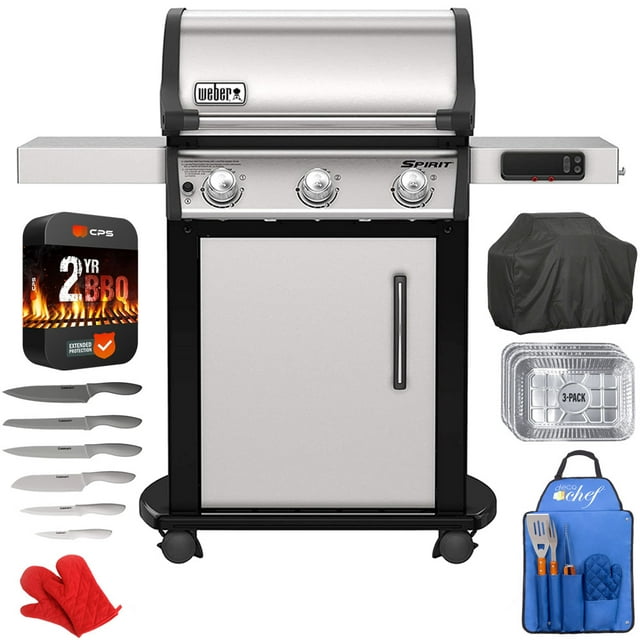 Weber 46502401 Spirit SX-315 Smart Grill Liquid Propane Bundle with 2 YR CPS Enhanced Protection Pack, Grill Cover, Aluminum Drip Pans (Set of 3), 12pc Knife Set, 3pc BBQ Tool Set & Pair of Oven Mitt