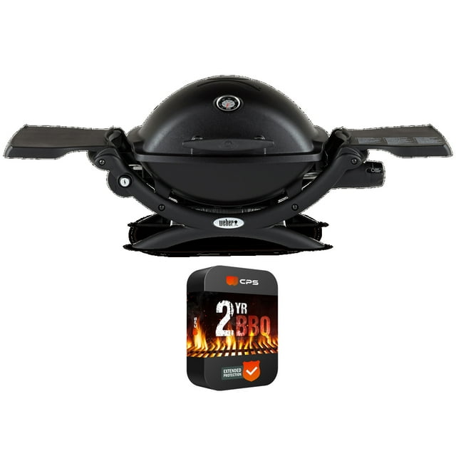 Weber 51010001 Q1200 Liquid Propane Portable Grill Black Bundle with Premium 2 YR CPS Enhanced Protection Pack