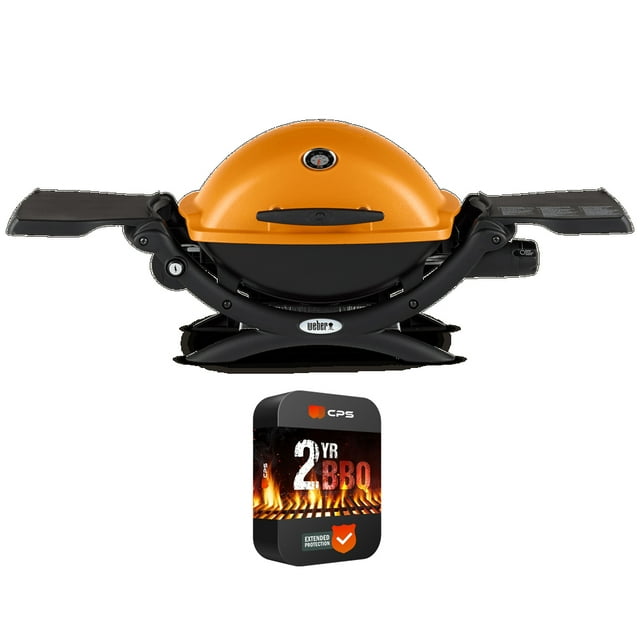 Weber 51190001 Q1200 Liquid Propane Portable Grill Orange Bundle with Premium 2 YR CPS Enhanced Protection Pack