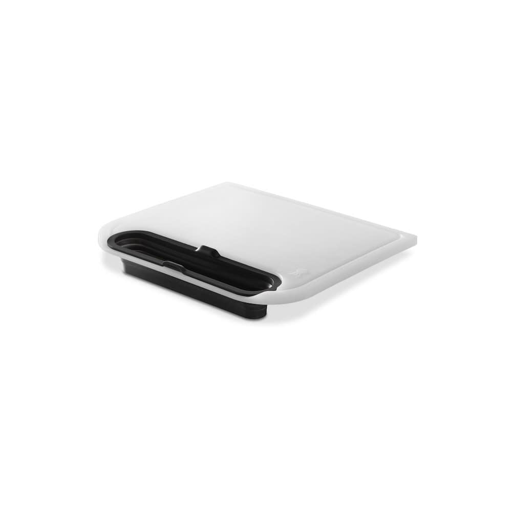 Black and White Plastic Cutting Board with Catch Bin