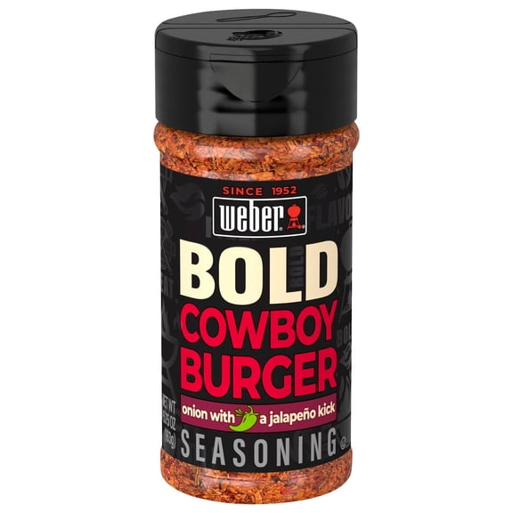 Weber BOLD Cowboy Burger, Onion and Jalapeno Burger Seasoning Blend, 5.75 oz Bottle