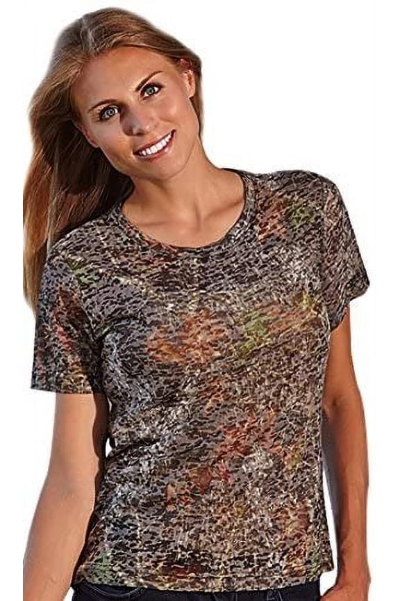 Weber Camo Leather Goods Casual Wear Break-Up Burnout Short Sleeve Crew Neck Top, Medium