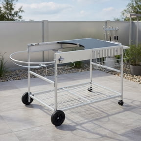 Weber-Compatible Grill Cart For 18-22 Inch Kettle Grills Wheels, Lid Holder, Bottle Opener Black & Silver