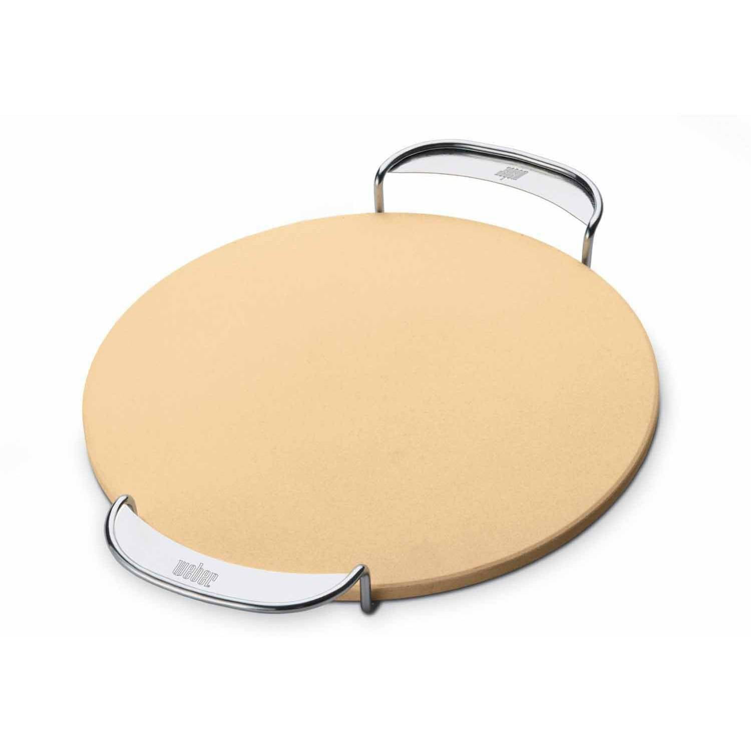 Beige Cordierite Pizza Stone with Metal Carry Rack