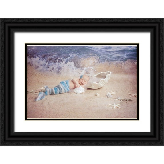 Weber, Kate 32x23 Black Ornate Wood Framed with Double Matting Museum Art Print Titled - Little Mermaid