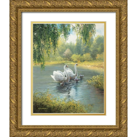 Weber, Max 20x24 Gold Ornate Wood Framed with Double Matting Museum Art Print Titled - Swan Family I