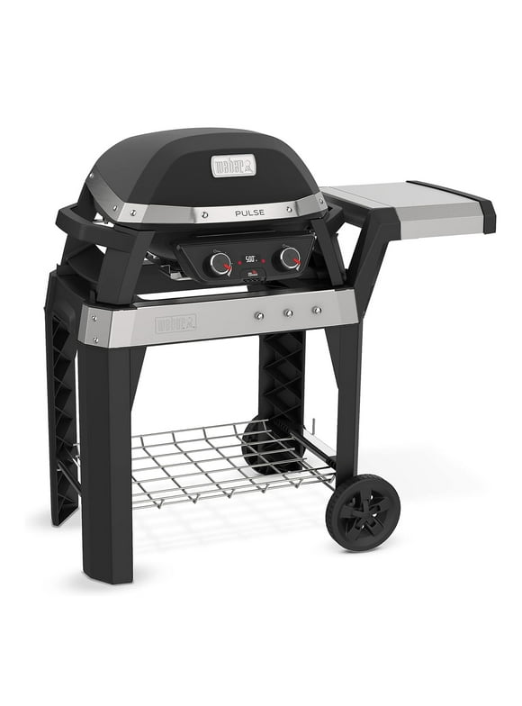 Weber Pulse 200 Electric Grill Rolling Cart with Foldable Side Table, Black