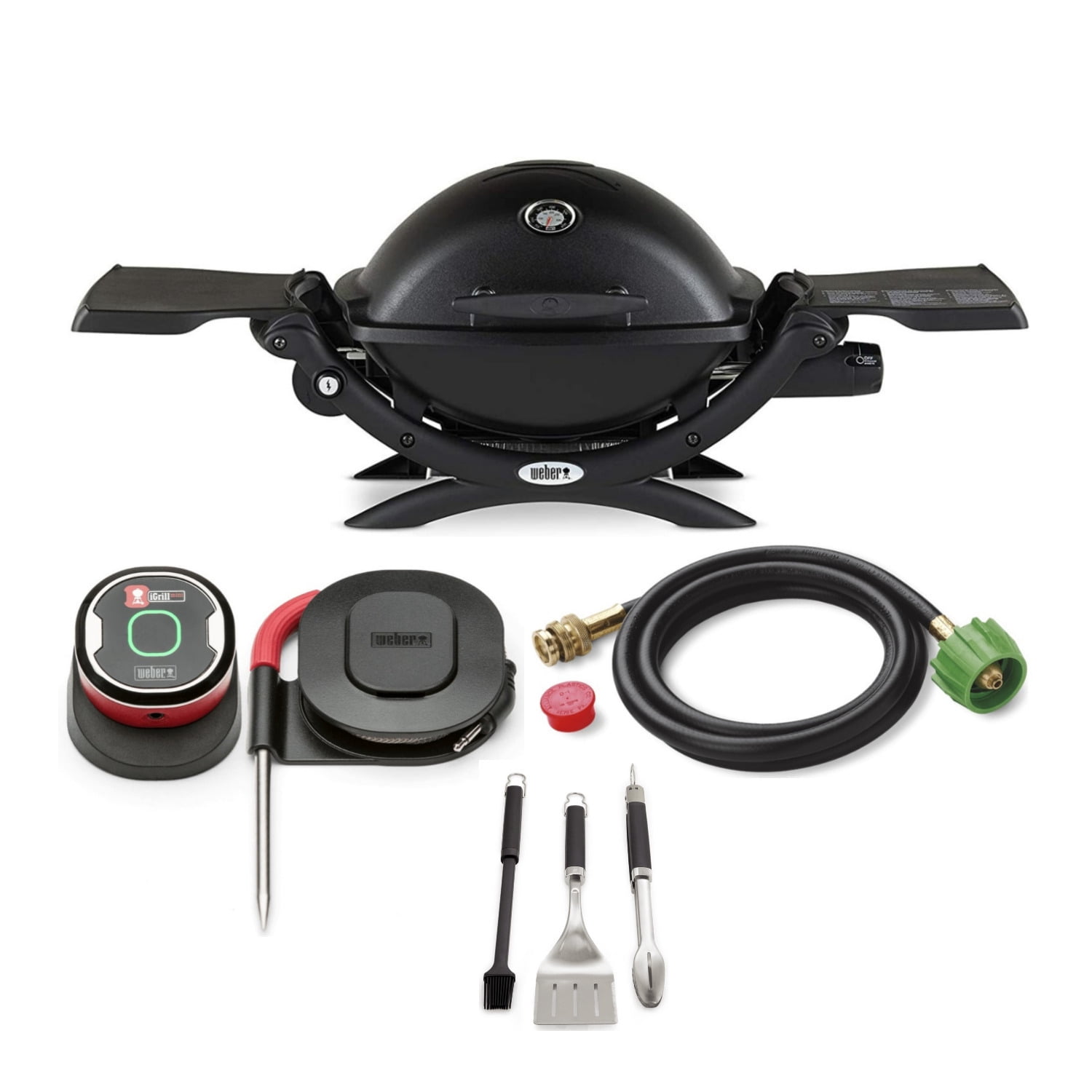 Weber Q 1200 Gas Grill (Black) with Adapter Hose, Thermometer and Tool ...