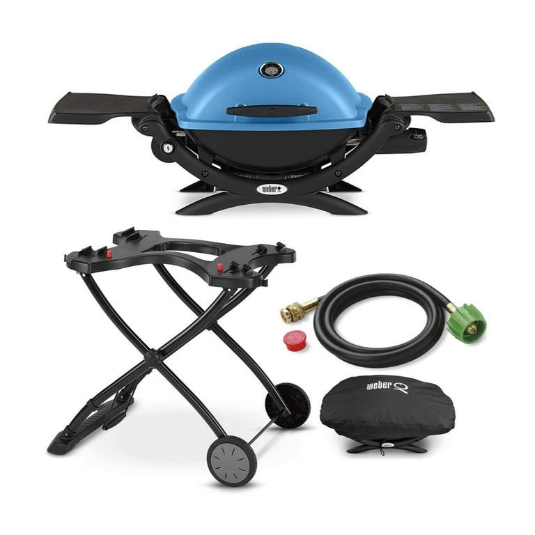 Weber Q 1200 Liquid Propane Grill Blue with Portable Cart Bundle