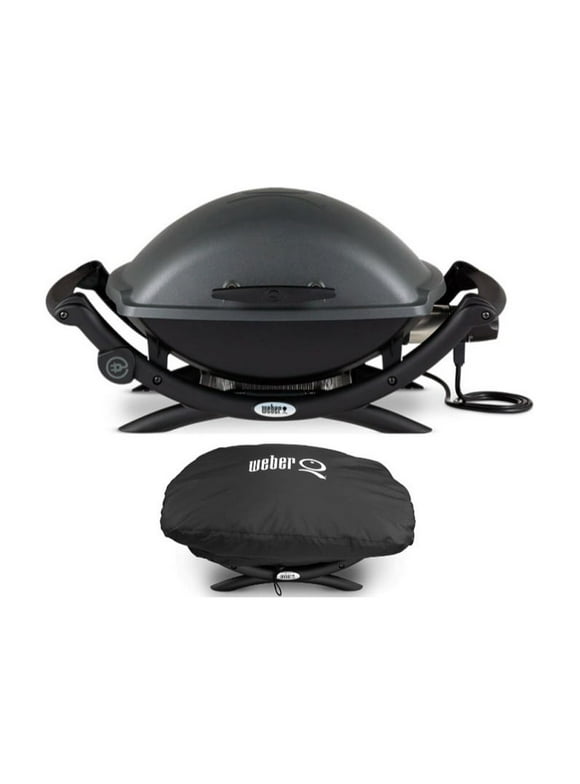 Weber Q 2400 Electric Grill (Black) with Grill Cover Bundle