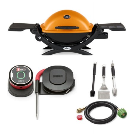 Weber Q1200 Liquid Propane Grill (Orange) All-in-One Bundle