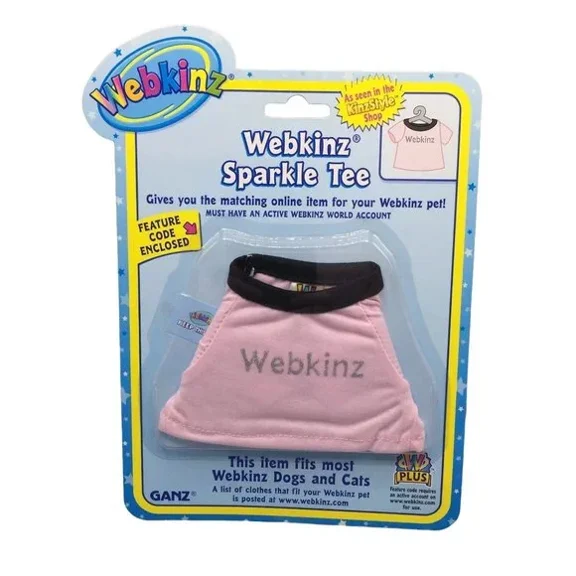 Webkinz - Pink Sparkle Tee Fits most Webkinz Dogs & Cats Clothing (WITH SEALED UNUSED CODE)(BONUS 1 FUN CHOPS)