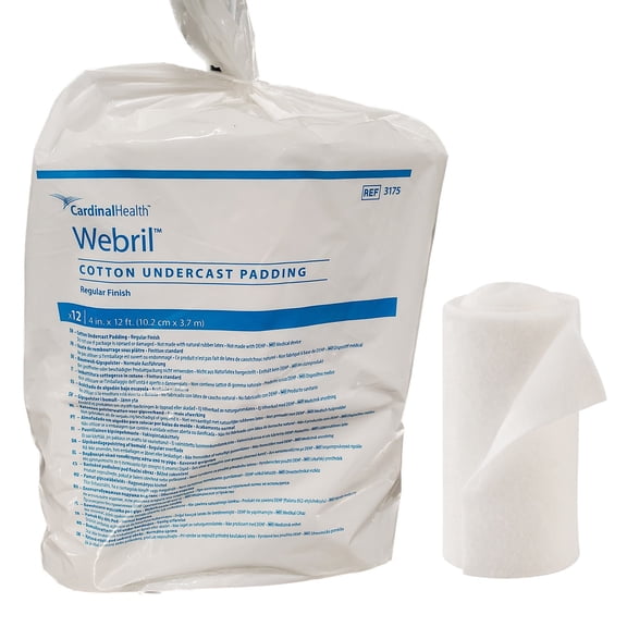 Webril Cast Padding 4" x 4 yard Cotton White 3175-, 72 Ct