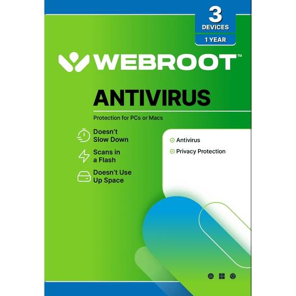Webroot Antivirus Software for 3 Devices, 1 Year Subscription – Windows/MacOS [Digital Download]
