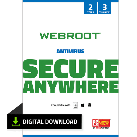 Webroot Antivirus Software for 3 Devices, 2 Year Subscription – Windows/MacOS [Digital Download]