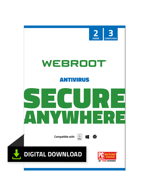 Webroot Antivirus Software for 3 Devices, 2 Year Subscription – Windows/MacOS [Digital Download]