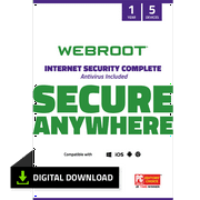 Webroot Internet Security Complete with Antivirus Protection for 5 Device, 1 Year Subscription – Windows/Chrome/MacOS/Android/Apple iOS [Digital Download]