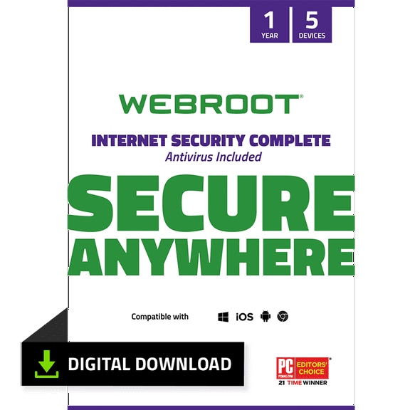 Webroot Internet Security Complete with Antivirus Protection for 5 Device, 1 Year Subscription – Windows/Chrome/MacOS/Android/Apple iOS [Digital Download]