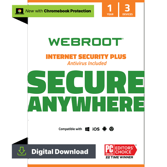 Webroot Internet Security Plus with Antivirus Protection for 3 Devices, 1-Year Subscription – Windows/Chrome/MacOS/Android/Apple iOS [Digital Download]