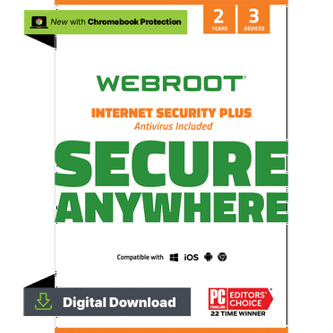 Webroot Internet Security Plus with Antivirus Protection for 3 Devices, 2-Year Subscription – Windows/Chrome/MacOS/Android/Apple iOS [Digital Download]